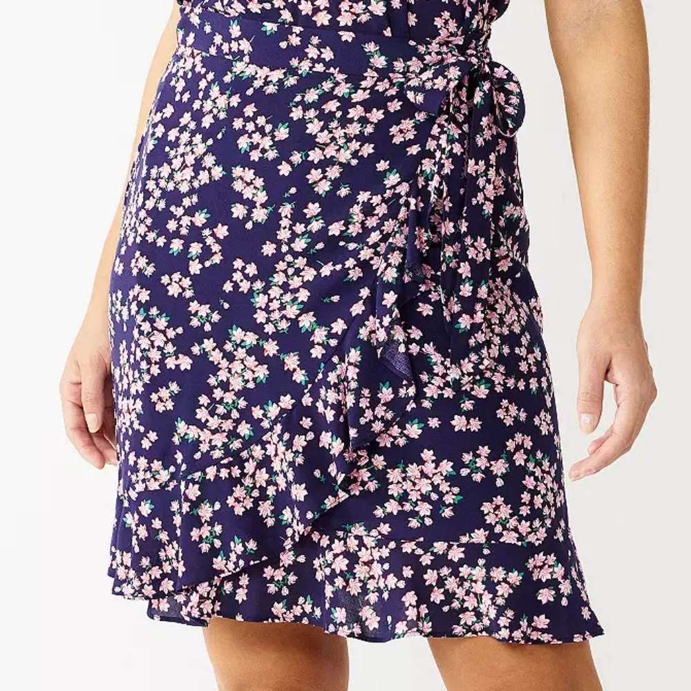 Draper James RSVP Navy Blue Floral Wrap Skirt